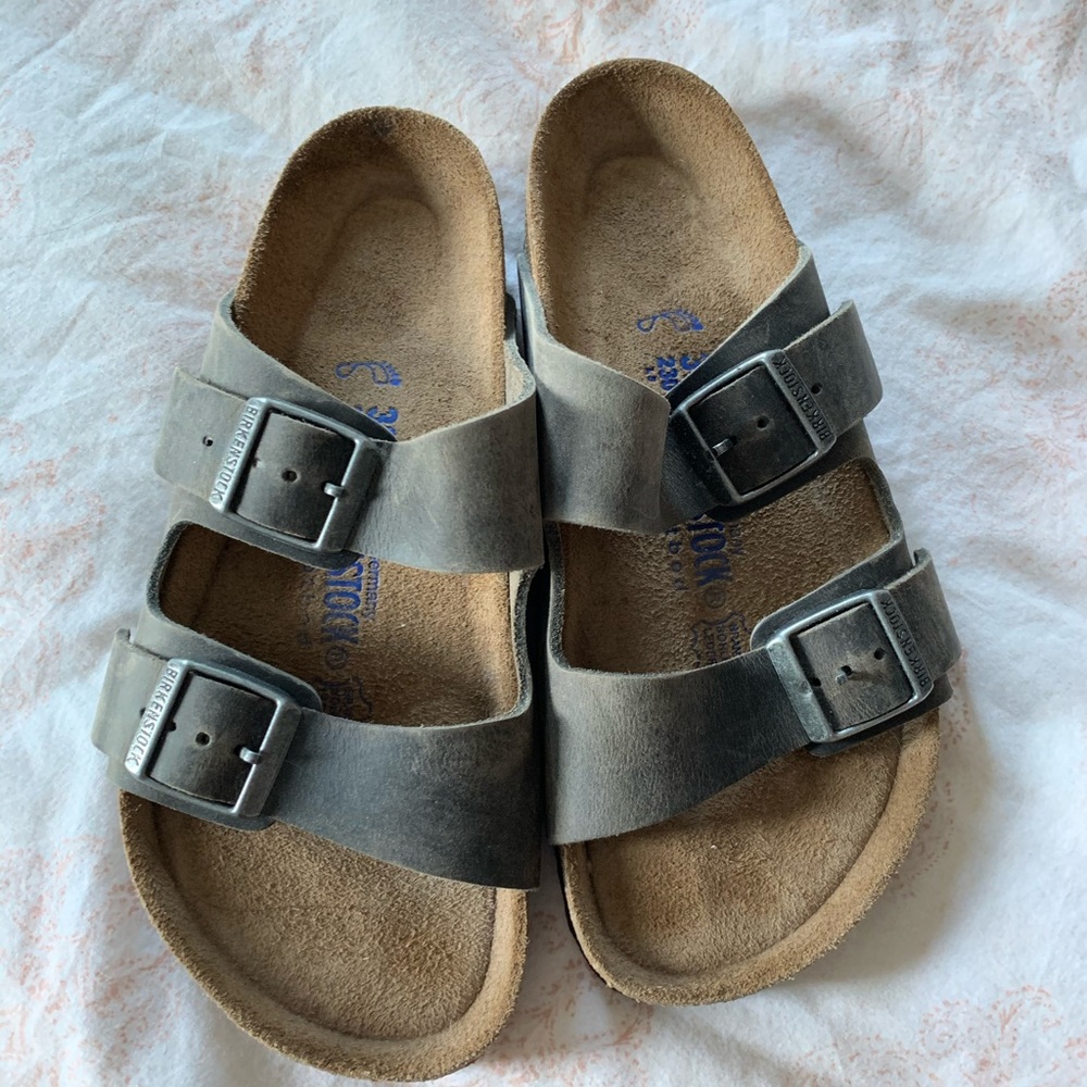 Birkenstock Gray Leather Arizona Sandals